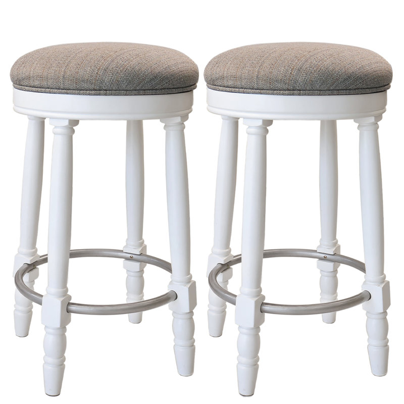 Paire de tabourets de bar de 26 po, pivotant à 360 degrés, siège pivotant en bois d'appoint, coussins gris, idéal pour la salle à manger et l'espace de vie, charmant pour 2 personnes, espace convenable, élégant