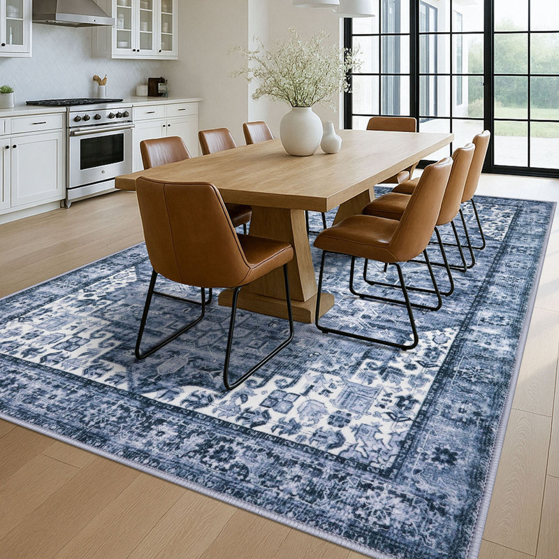 Soft Medallion Printed Rug With Non-Slip Backing Blue Area Rugs Living Room Bedroom Rugs, Rectangle 9' x 12'