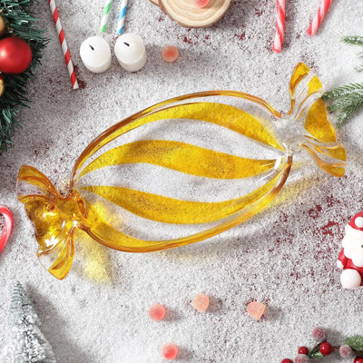 Grand grand plateau de service en verre pour scène de Noël, plateau à dessert des Fêtes de 13,7 pouces pour les bonbons et les apéritifs, centre de table festif