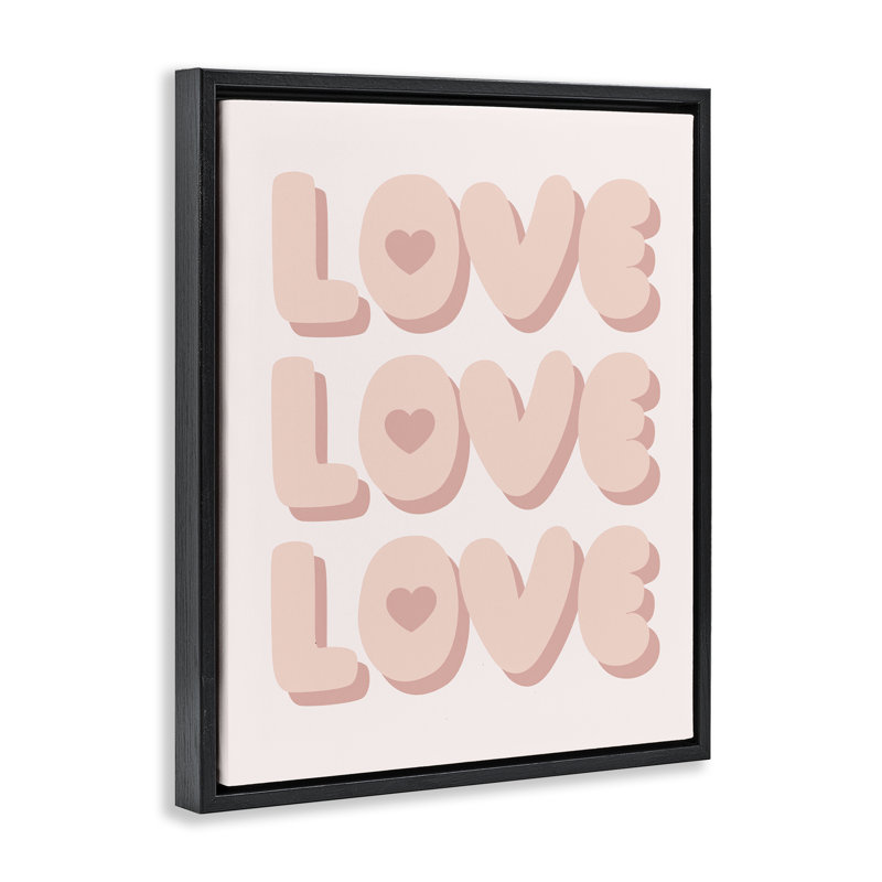  «Love with Hearts», art mural encadré par Daphne Polselli, H 31 po x l 25 po, Cadre flottant noir de jais