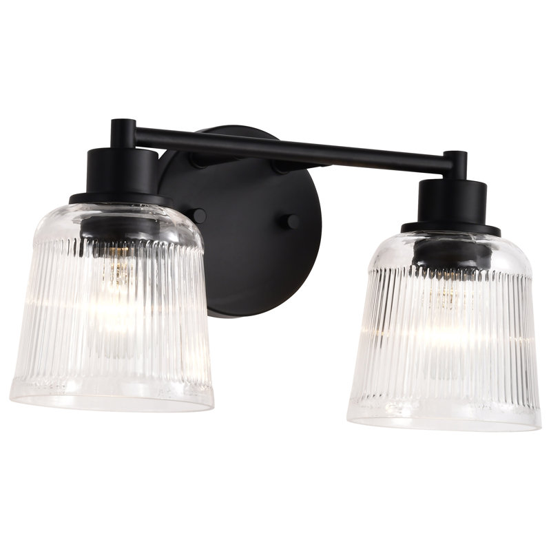 Amissa - Vanity - Matte Black Finish - Clear Ribbed Glass, 2 Lights, 14.5" Width