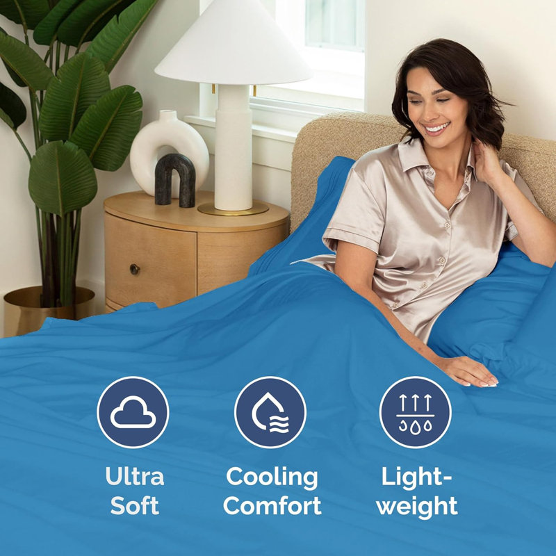 Soft Flat Sheet – Cooling, Breathable & Wrinkle Free Top Sheet, Denim Blue, Full