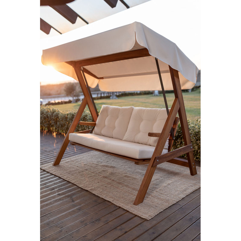 Daney Pine Porch Swing with Canopy, White, 195cm H x 190cm W x 120cm D