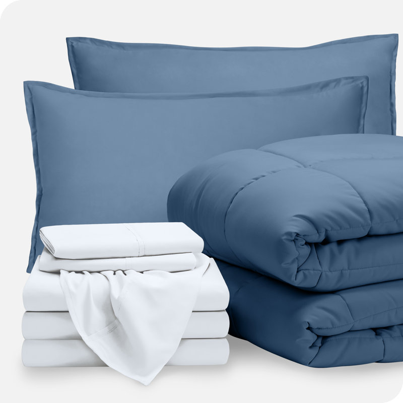 Modern & Contemporary Comforter, Coronet Blue/White, Split Cal King Comforter + Pillowcases