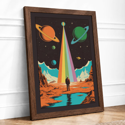 Figure Under Cosmic Light Retro - Framed Print