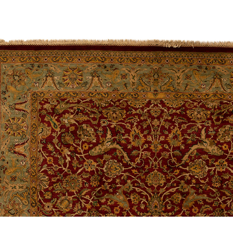 Tapis rouge et vert noué à la main de haute qualité