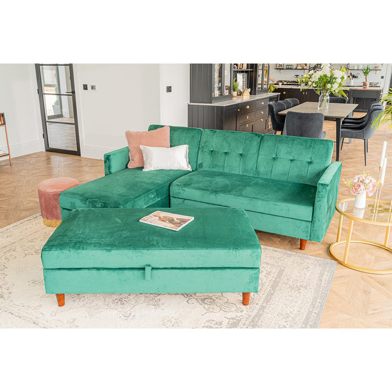 Comeaux 4 Seater Velvet Sofa Bed, Green