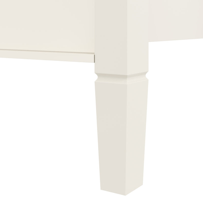 Lit plateforme à baldaquin en bois avec tête de lit et pieds de support, Queen, Blanc crémeux