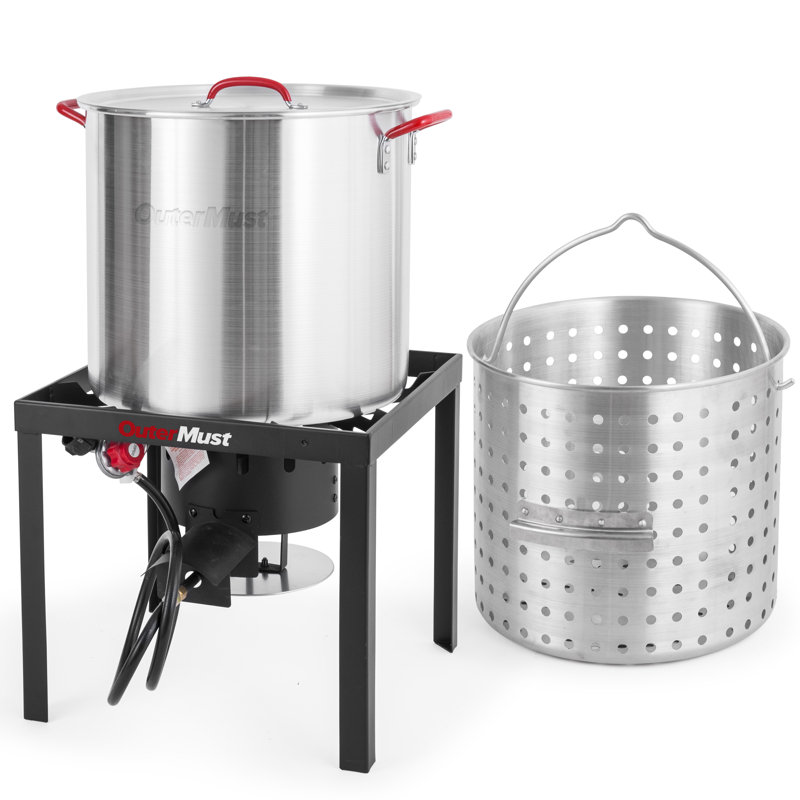 OuterMust 60qt Seafood Boiling Kit With Strainer, Outdoor Aluminum Propane Seafood Boiling Kit With 10 Psi Regulator