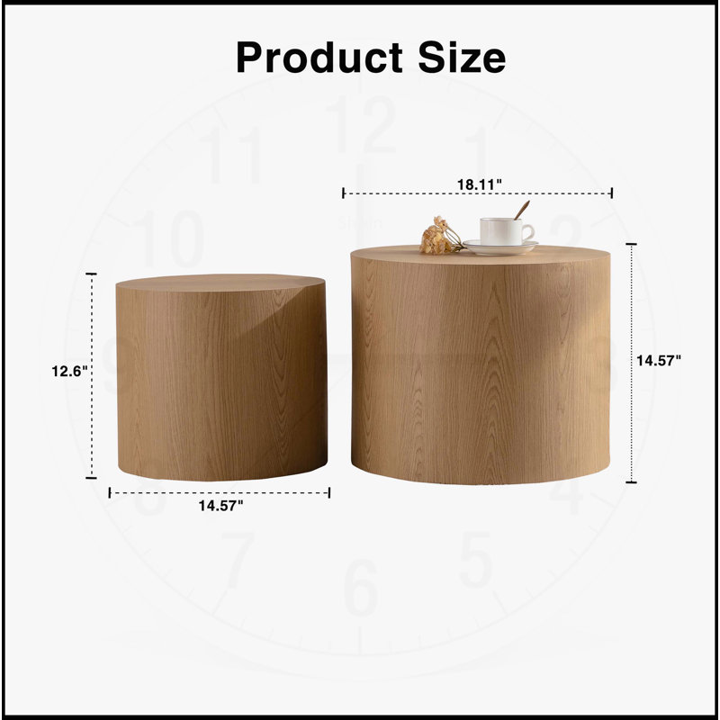 Nesting Coffee Table Set of 2 Round, Natural Wood