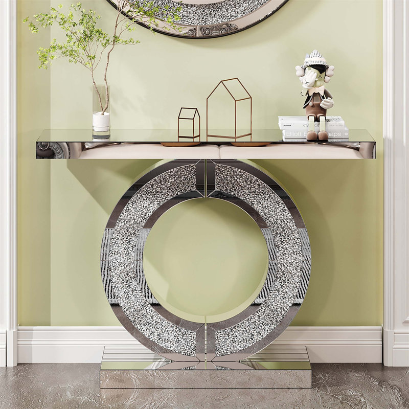 Console à miroir en forme de O avec entrée de couloir en cristal