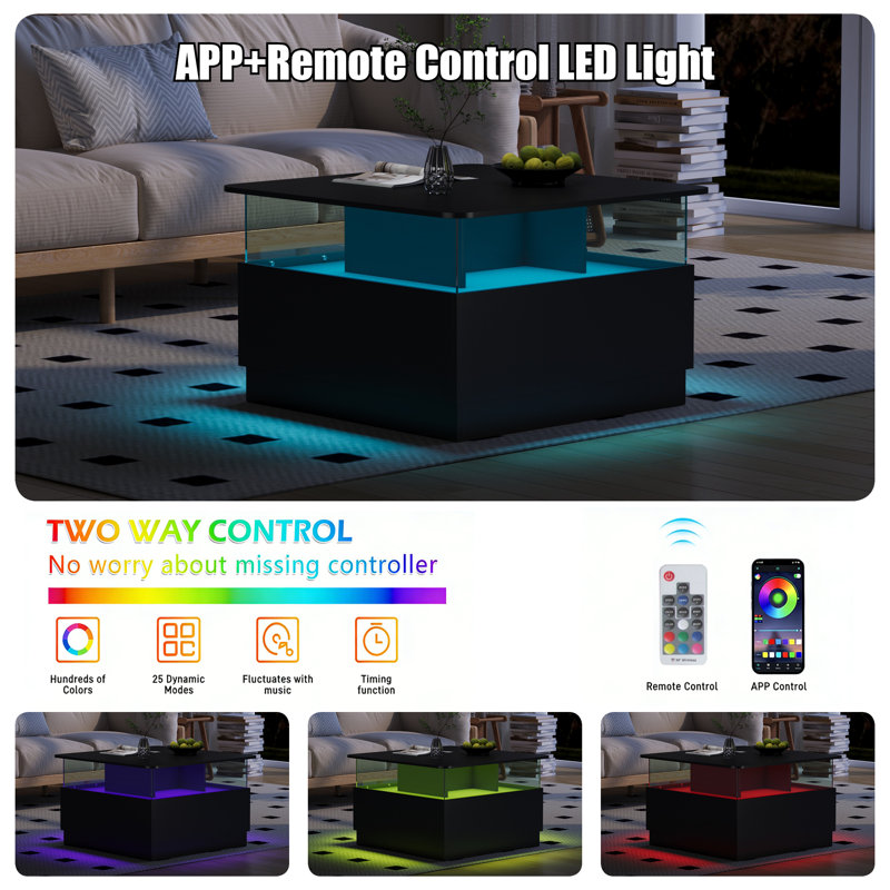 Pedestal Coffee Table with Storage, Black