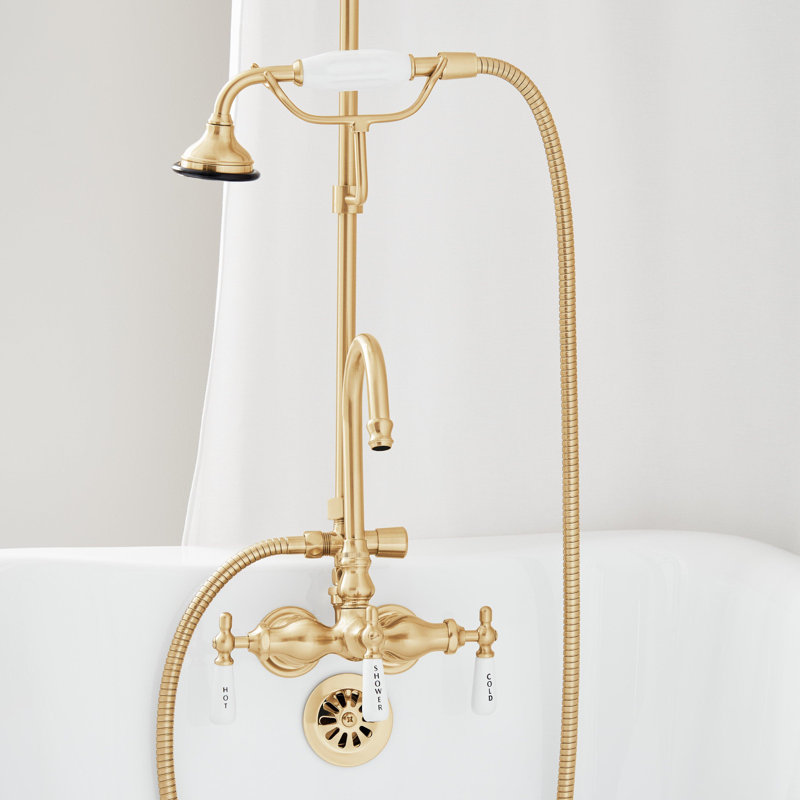 Gooseneck 60" Tub & Shower Faucet, Brushed Gold