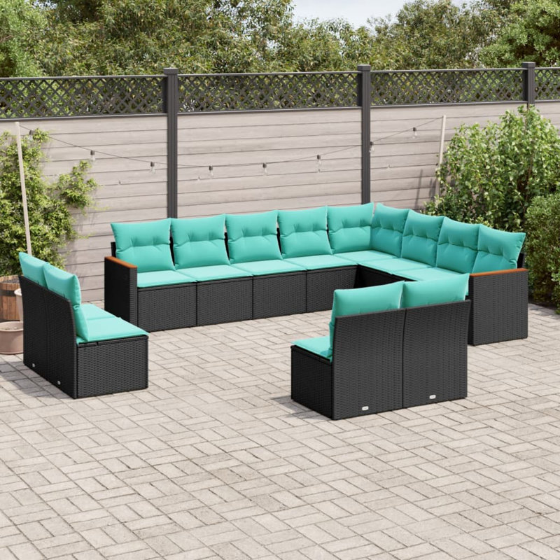  Ensemble de canapé de patio 12 pièces avec coussins en rotin de polyester noir