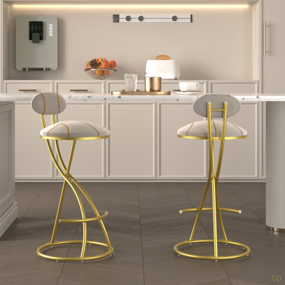 Tabourets de bar ronds en forme de S avec 2 chaises de comptoir rembourrées en velours pour la salle à manger
