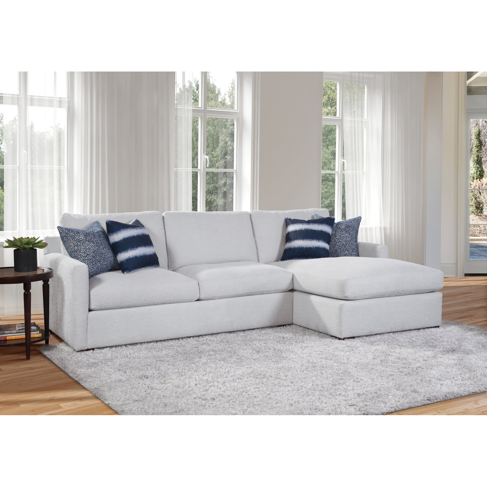Bel-Air Upholstered Chaise Sectional, Snow Crypton Performance; 0884-91, Right Hand Facing, Java