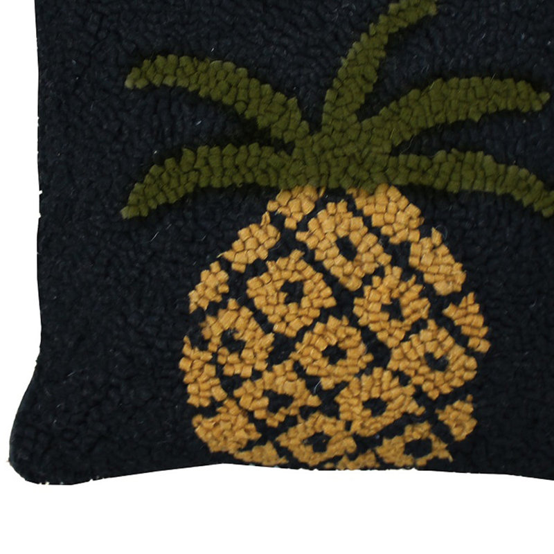 Black Hooked Wool Pineapple Welcome Pillow Cover