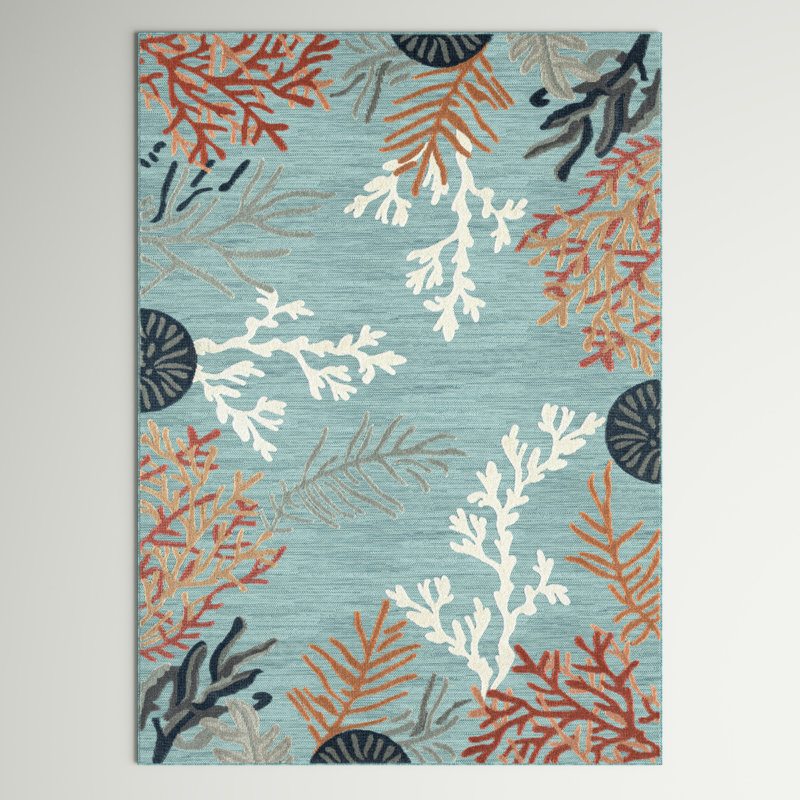 Burgas Coastal Machine Woven Polypropylene Power Loomed Indoor/Outdoor Area Rug in Blue, Rectangle 7'9" x 9'9"