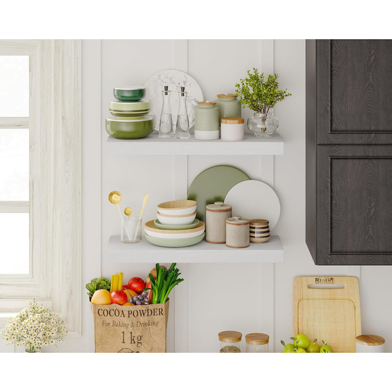Set Of 6 Floating Shelves For Wall Mounting, Rustic Wood Grain Finish MDF Shelves With Hidden Brackets, Sturdy Storage Solution For Bathroom, Bedroom, Living Room, Kitchen And Home Decor