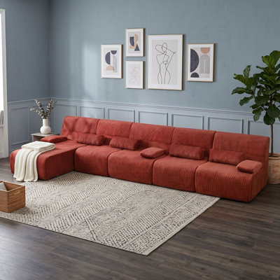 Canapé modulaire 5 places avec soutien ergonomique et velours côtelé