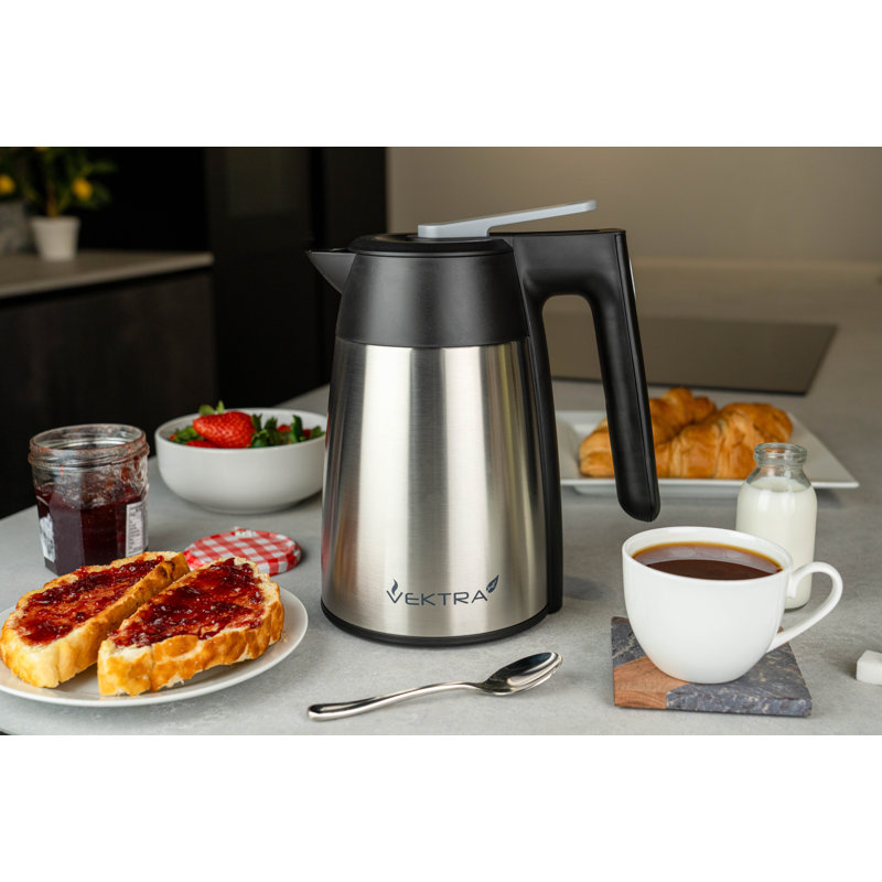 Vacuum Insulated Electric Kettles Insulated Eco Friendly, Easy Pour, Cordless Kettle 1.7Litre, Silver