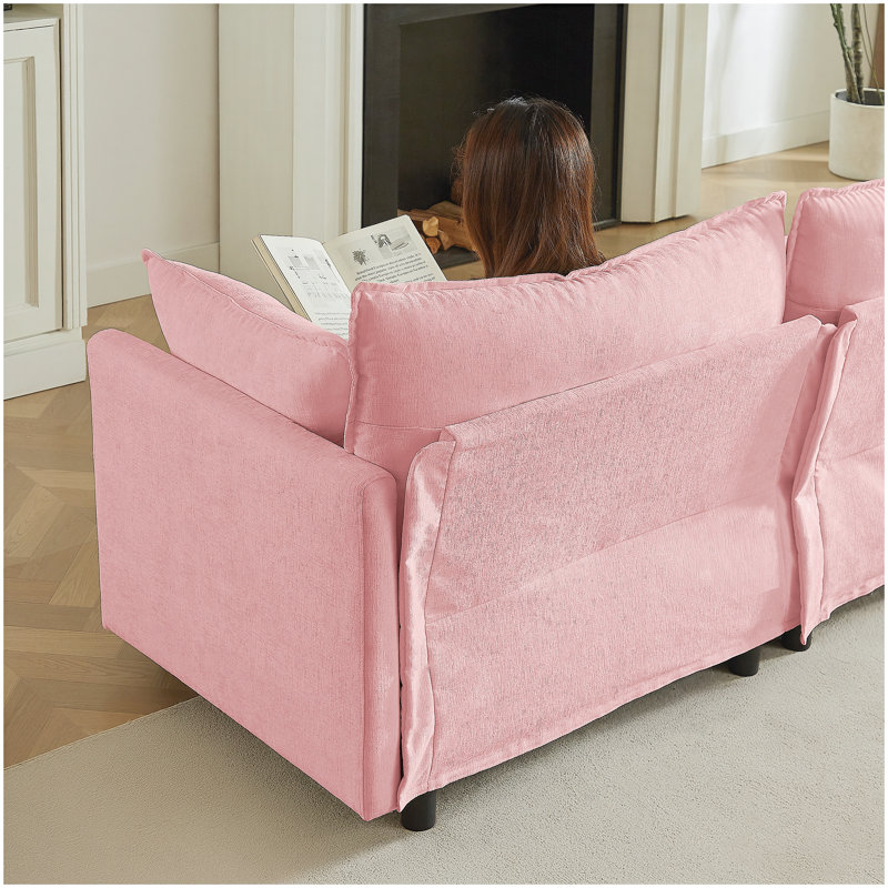 Canapé modulaire modulaire, ensemble de canapé en forme de L de 110 pouces pour le salon, canapé à 3 places confortable avec repose-pieds mobile, combinaison de bricolage, chenille, rose