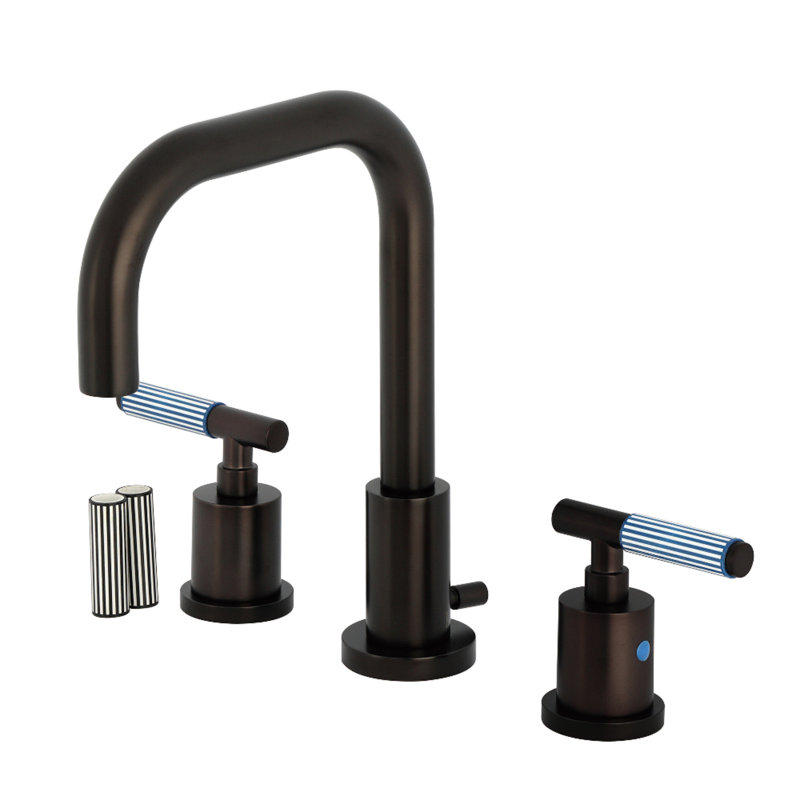 Kingston Brass Synchronous Two-Handle 3-Hole Deck Mount Widespread Bathroom Faucet with Brass Pop-Up Drain, Oil Rubbed Bronze