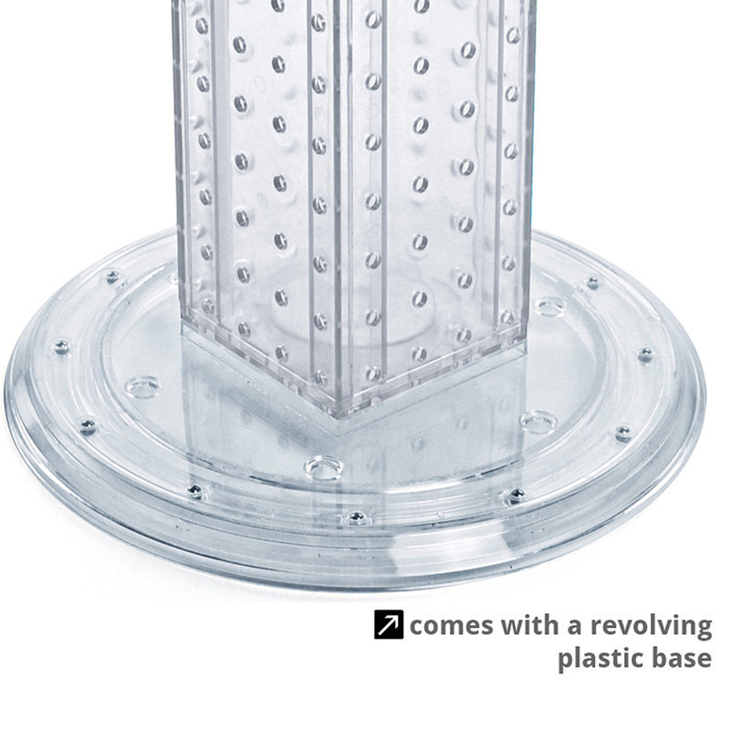 Green Four-Sided Revolving Pegboard Display Tower with Plastic Base