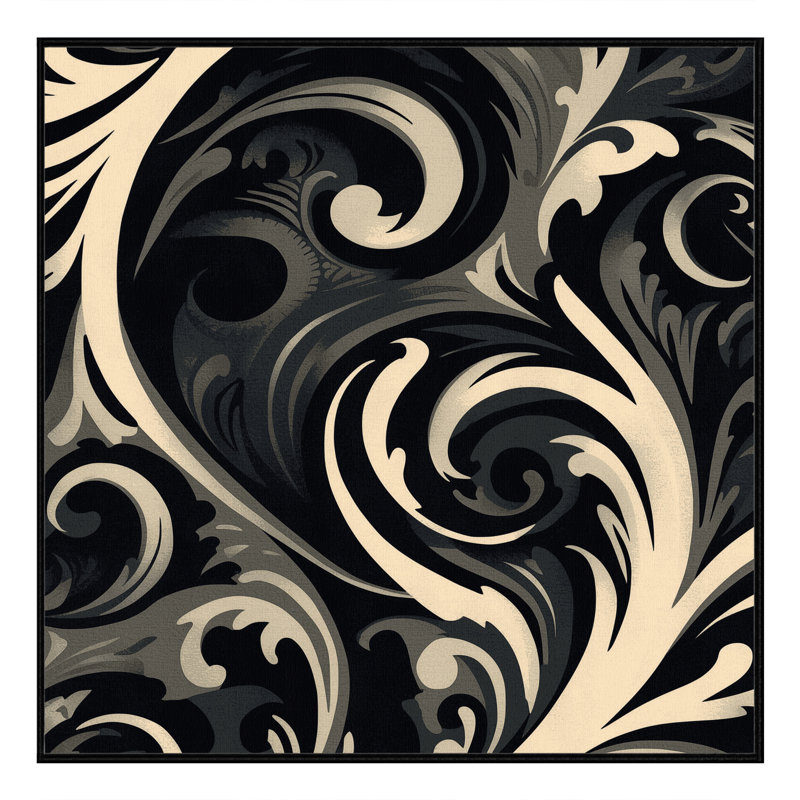 Machine Washable Penola Ornate Glam Damask Rug in Gray – Black Binding, 8' Square