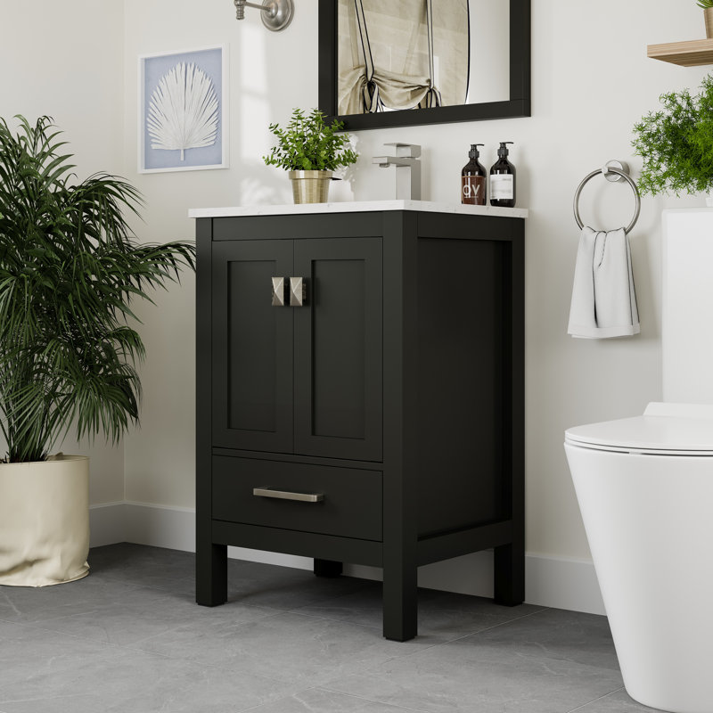 Meuble-lavabo en porcelaine encastrable l 24 po x P 18 po Eviva London, Espresso, Quartz - blanc de Carrare