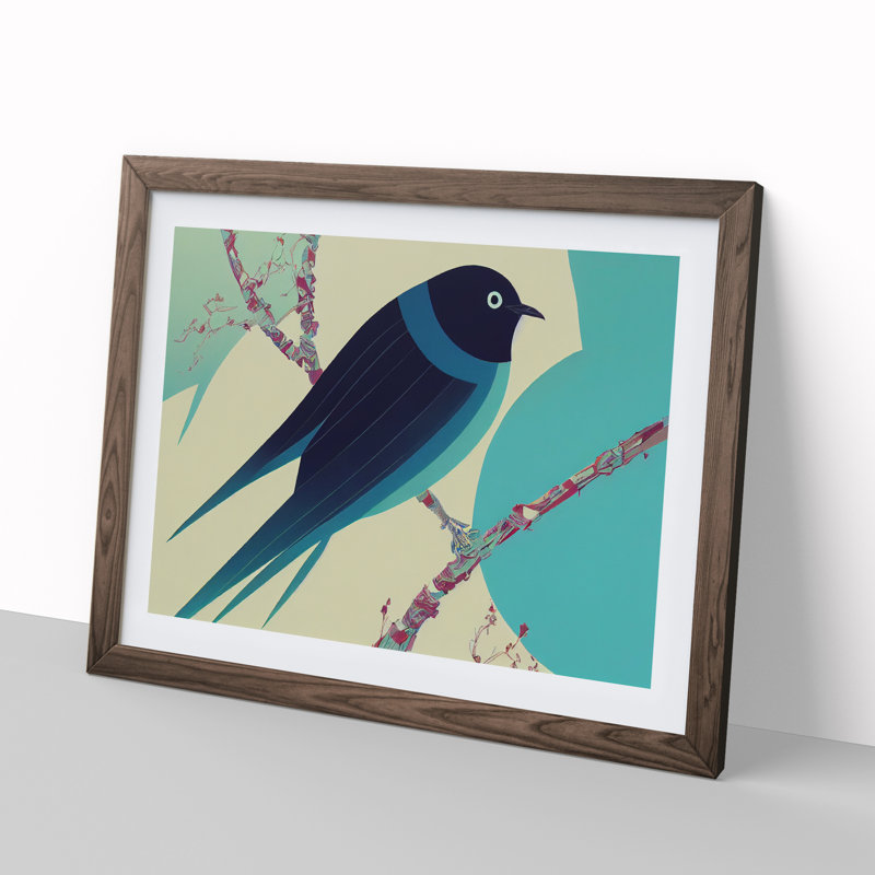Abstract Swallow Bird - Framed Print, 34cm H x 46cm W x 2cm D, Walnut Framed