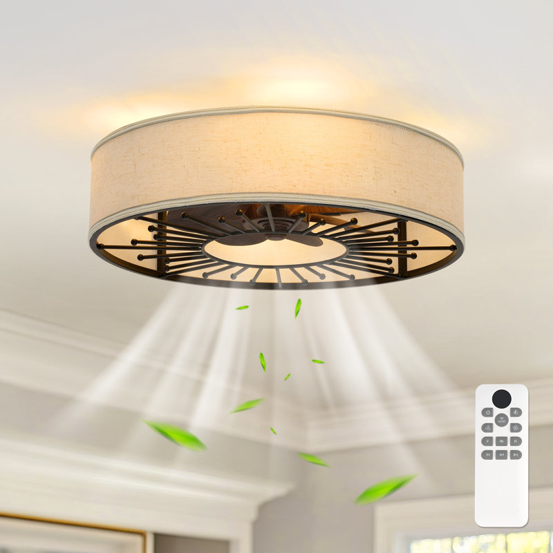 20" Farmhouse Caged Ceiling Fan featuring a Fabric Style Light Kit and Remote Control.
