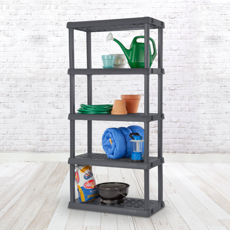 Sleek Gray 75" Heavy-Duty Plastic Shelving Unit with 5 Shelves