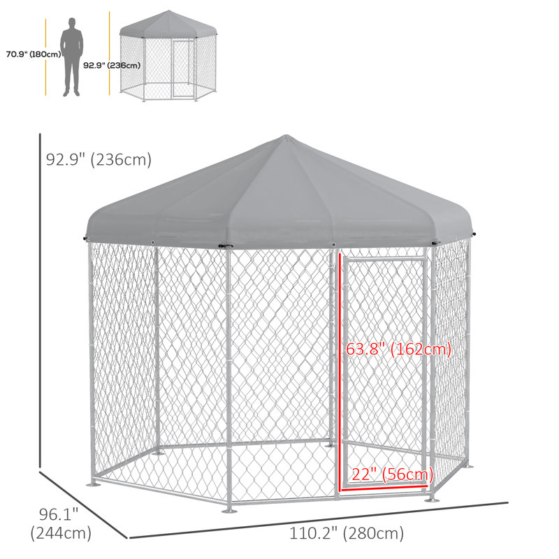 Large Silver Steel Outdoor Dog Kennel with Roof