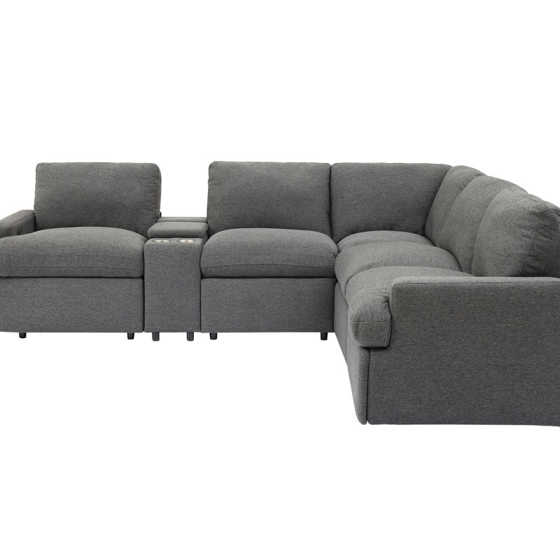 Fauteuil inclinable modulaire 104 po avec prise de courant, gris foncé et boîte de rangement 104 po, boîte, porte-gobelets, ports et douille pour la maison