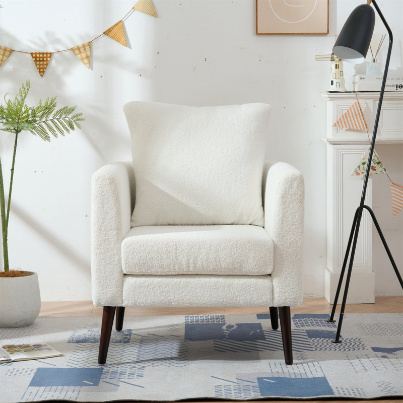 Fauteuil d'appoint en tonneau avec pieds en bois massif Boucle Barrel | Fauteuil rembourré moelleux avec coussin de taille pour le salon et la chambre à coucher