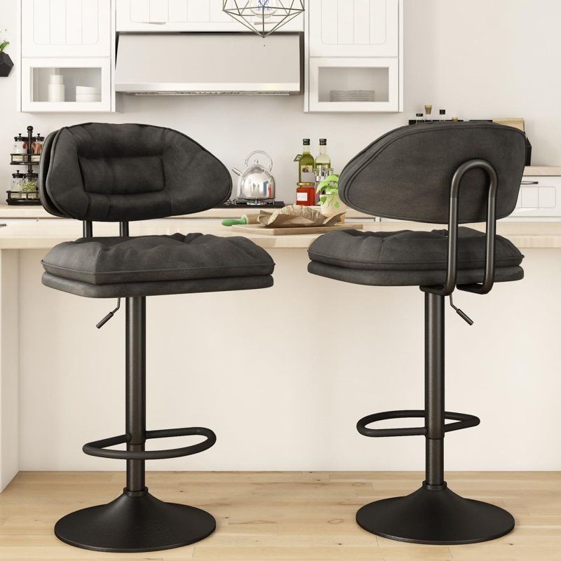 Set of 2 Ergonomic Swivel Bar Stools , Black