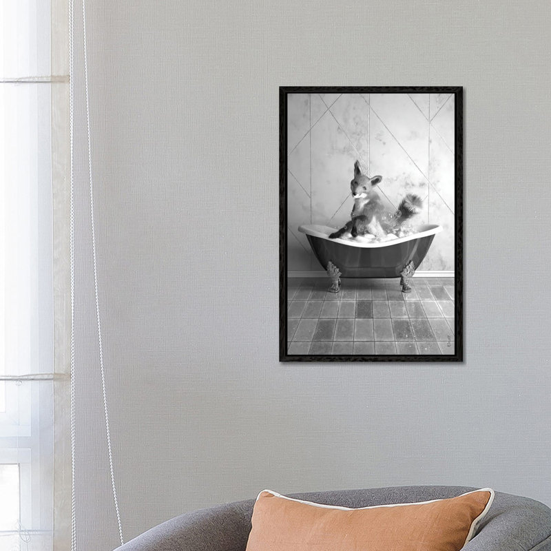 Fox In Tub by Jauffrey Philippe - Gallery-Wrapped Canvas Giclée on Canvas, 66.04 cm H x 45.72 cm W, Black Floater Framed