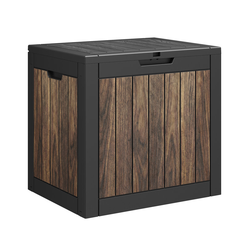 Boîte de rangement extérieure 35 gallons pour l'extérieur - Contenant de patio en plastique à grain de bois avec couvercle verrouillable