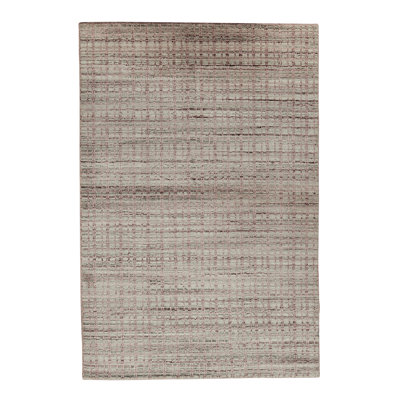 Tapis géométrique gris clair / brun en laine / viscose noué à la main de forme géométrique 4 pi x 6 pi