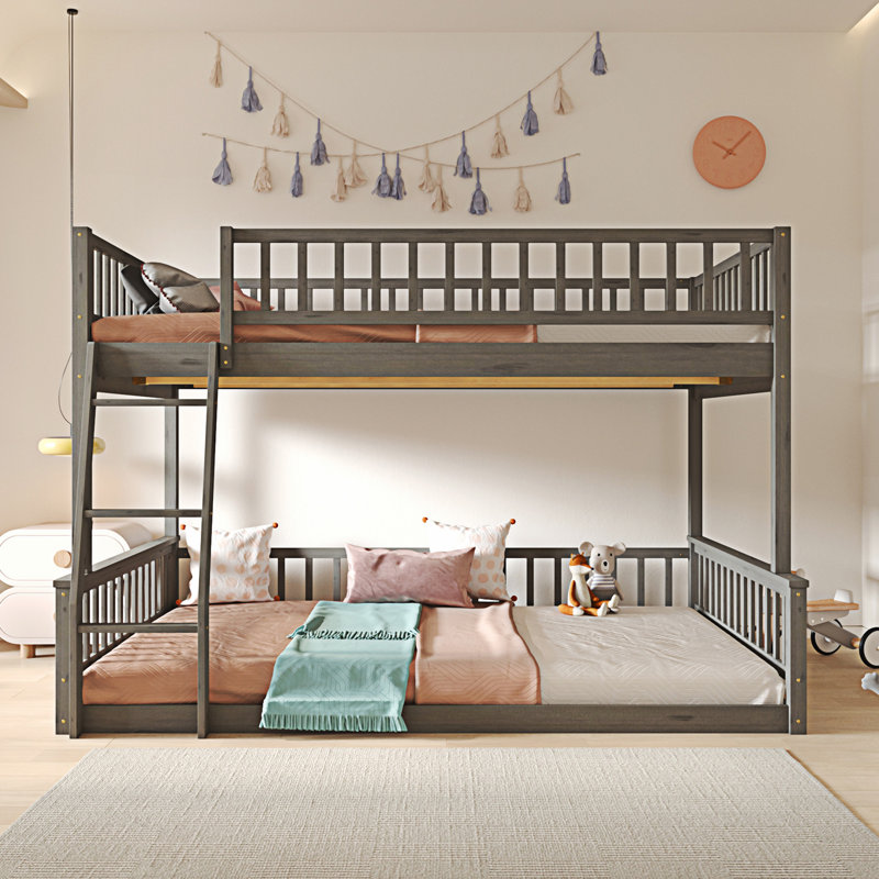 Bunk Bed With Ladder And Guardrails, Gray