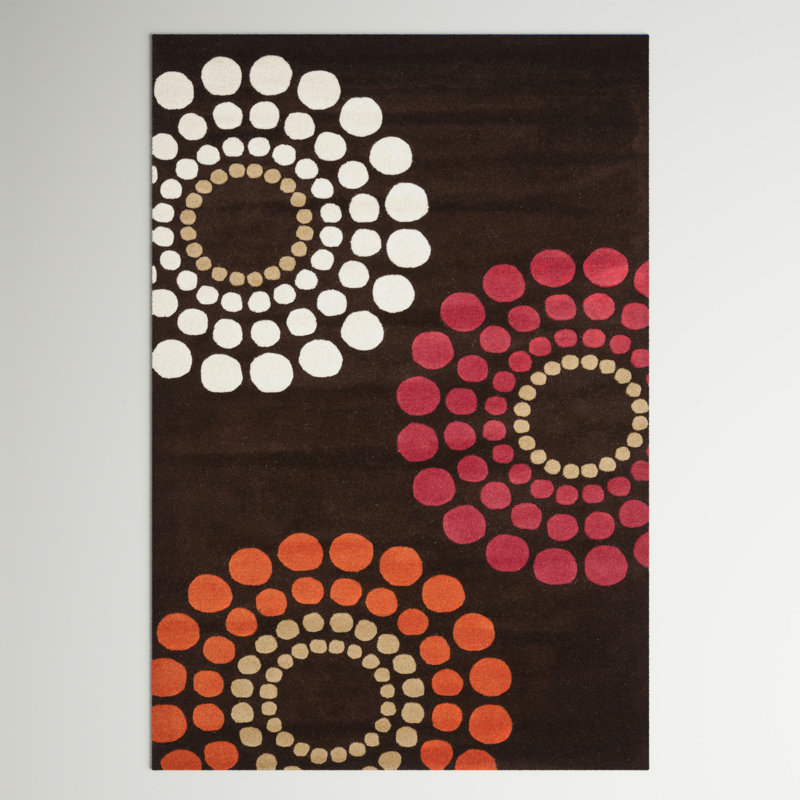 Faye Polka Dots Handmade Tufted Dark Brown Area Rug, Rectangle 7'6" x 9'6"