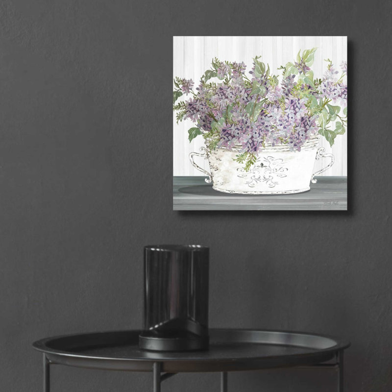 «Lilac Galvanized Pot» par Cindy Jacobs, art mural en verre acrylique, H 12 po x l 12 po x P 0,13 po