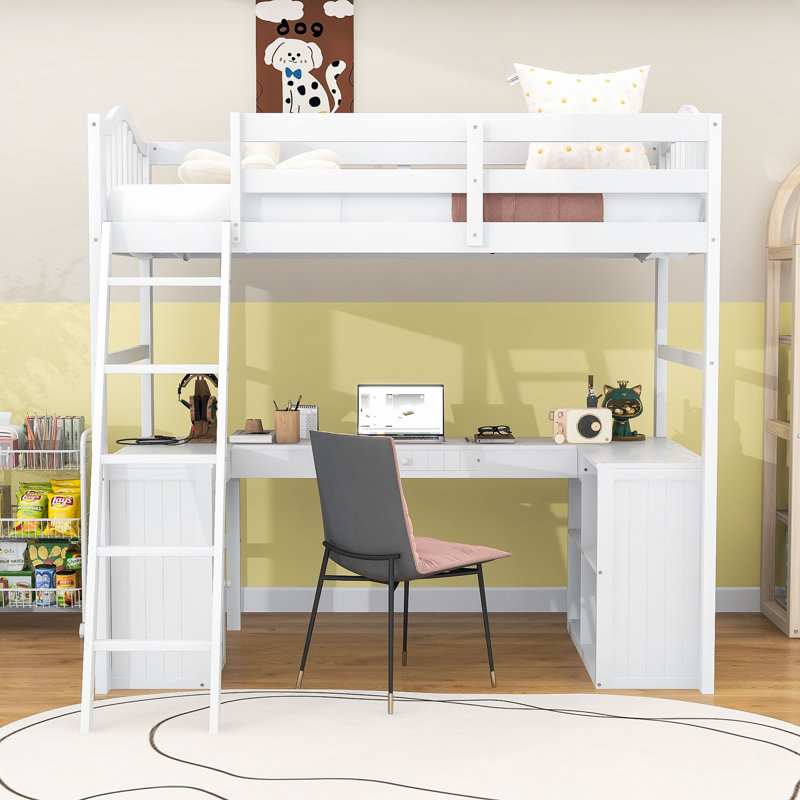 Fatmira Kids Twin Loft Bed with Drawers, White