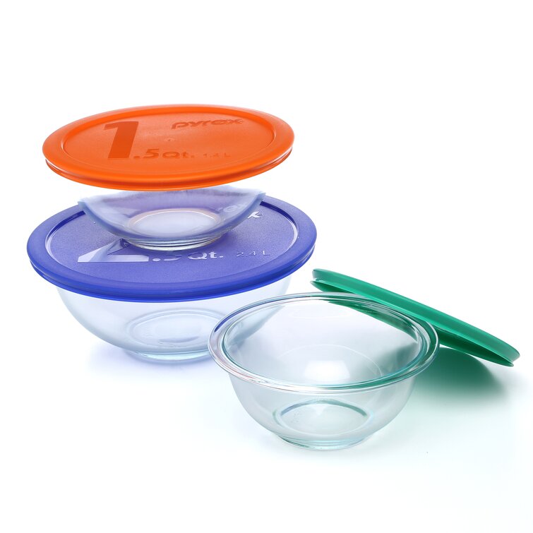 Pyrex Smart Essentials 6 Piece Glass Mixing Bowl Set with Lid