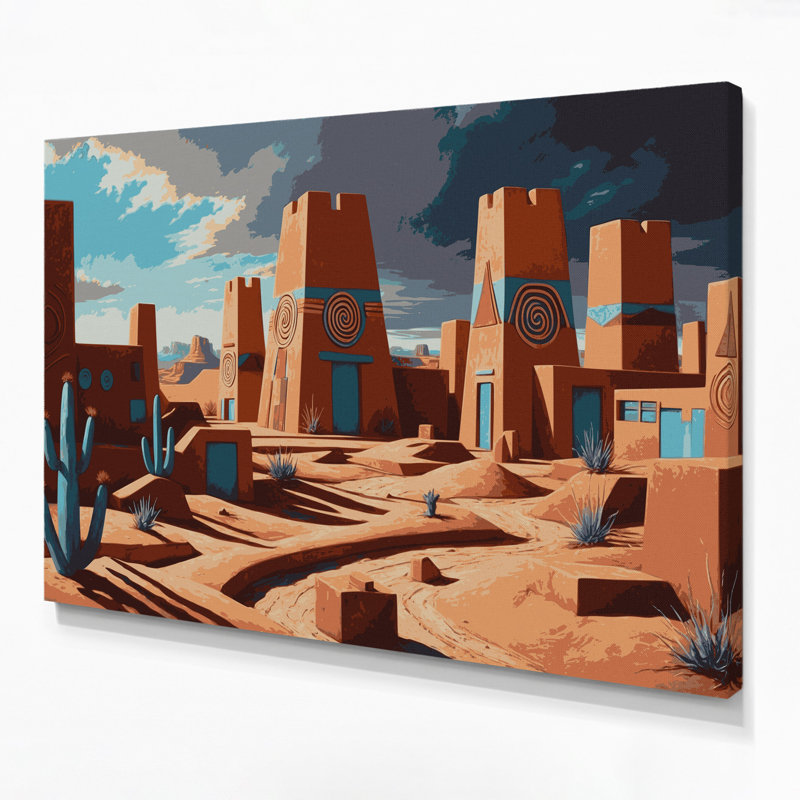 Art mural sur toile de style sud-ouest inspiré de Pueblo 126, H 20 po x l 24 po