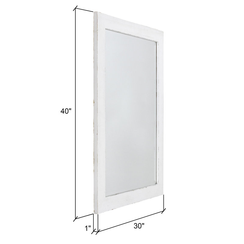 Tiege Rectangular Wood Farmhouse Wall Mirror, 40" H x 30" W x 1" D, White