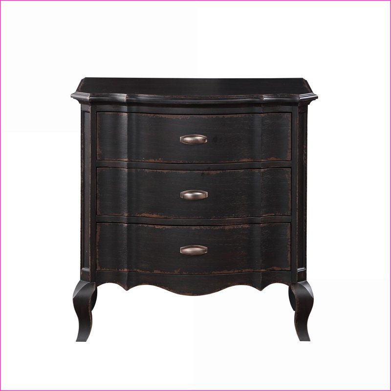 Table de chevet 3 tiroirs Black Antique, Noir