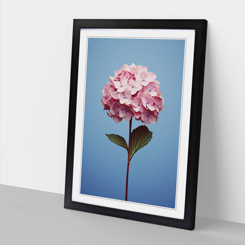 Hydrangea Minimalism Art - Framed Print, 64cm H x 46cm W x 2cm D, Black Framed