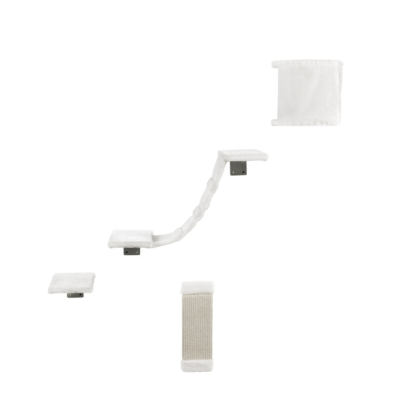 White Wall-Mounted Sisal Cat Climber with Platforms